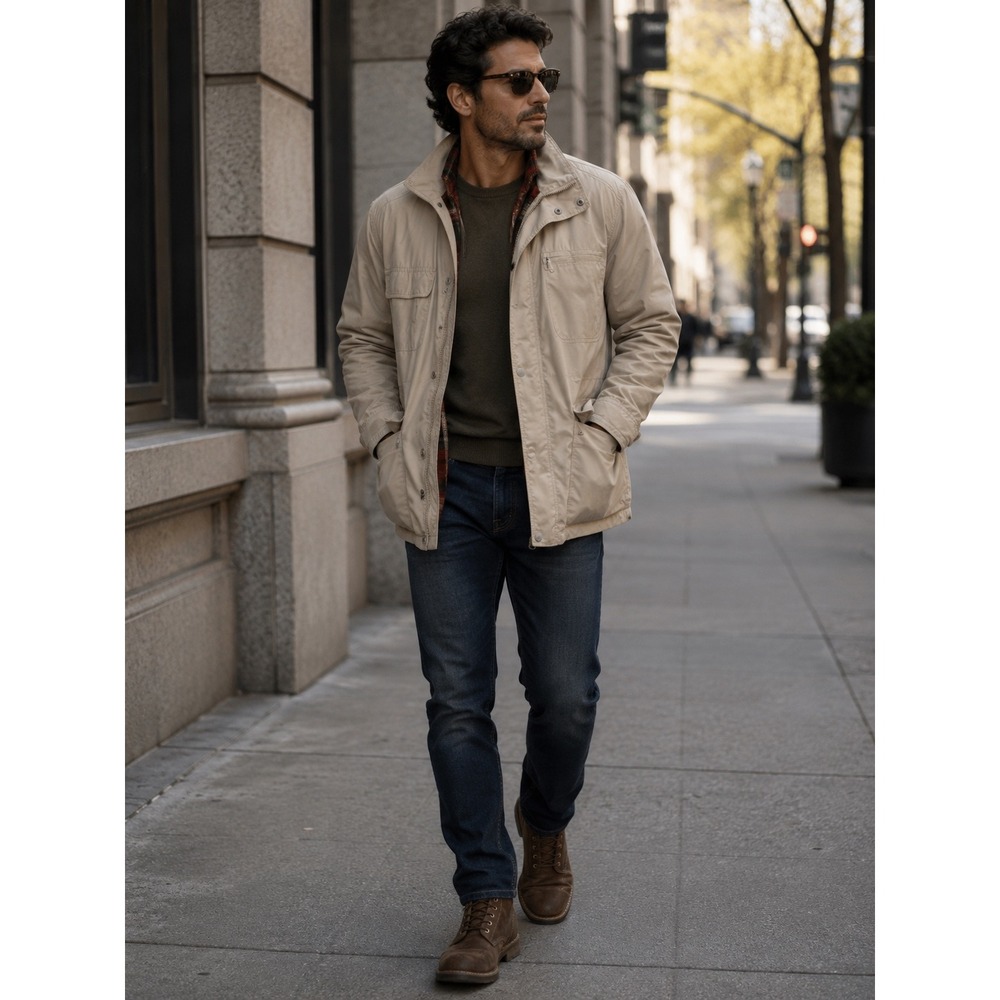 VTG Eddie Bauer Coat Khaki Flannel Plaid Wool Lined Hooded Jacket Mens Medium